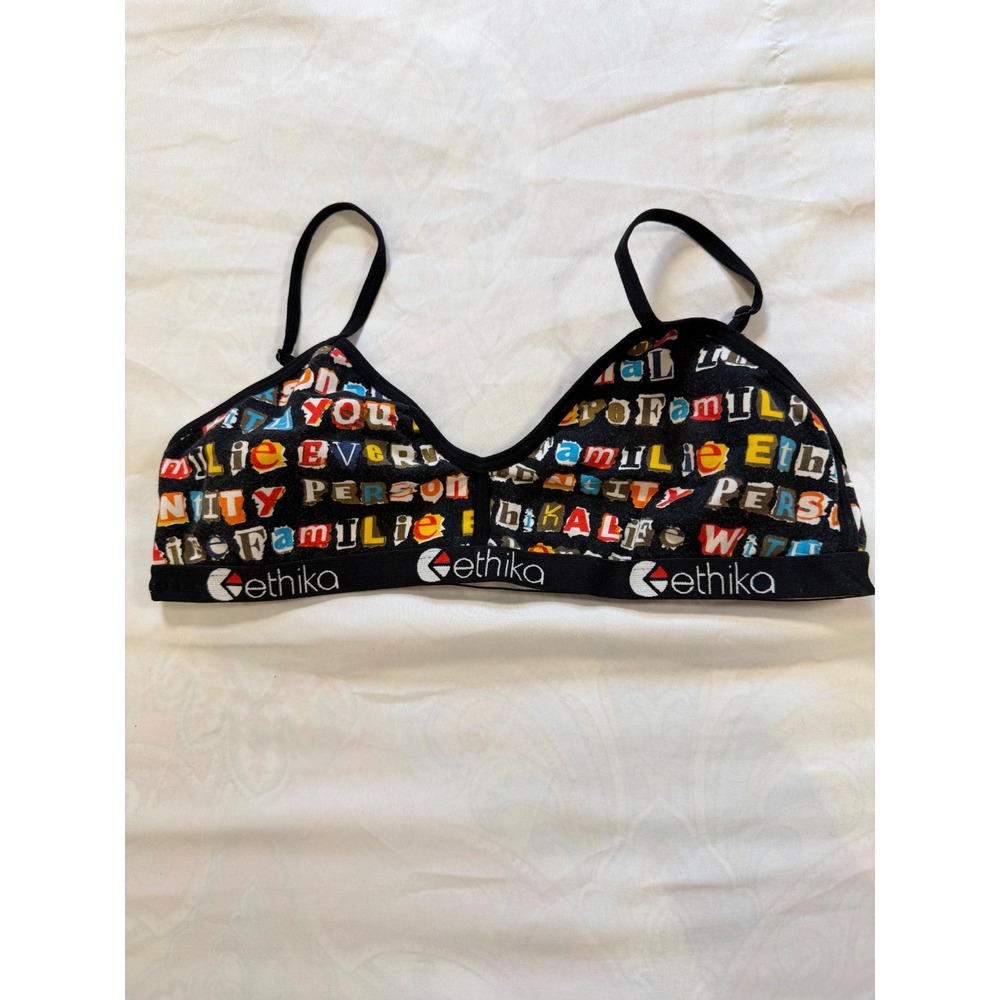 Ethika Womens Ransom Note Graphic Bralette Black XL Triangle Bra Top
